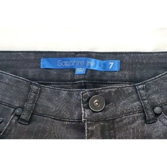 Sapphire Ink Black Jeans Junior Size 7  Snakeskin Jacquard Skinny Low Rise 30X31 - Picture 4 of 6